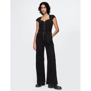 New Gap Denim Jumpsuit Size 4 Fitted Sweetheart Neckline Black Sleeveless Zip